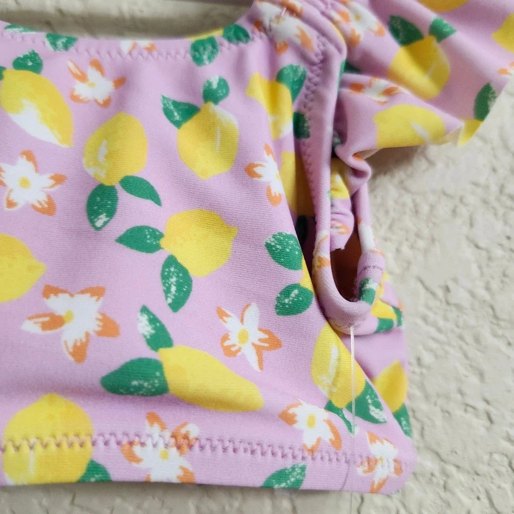 Crewcuts Girls Pink Lemon‎ Print Ruffle 2-Piece Bikini Swimsuit BX178 Size 2